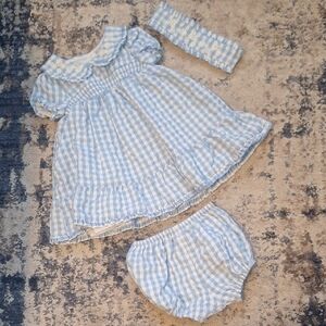 Tahari Baby Blue And White Gingham Dress Set (3pc) – Size 6-9 Months